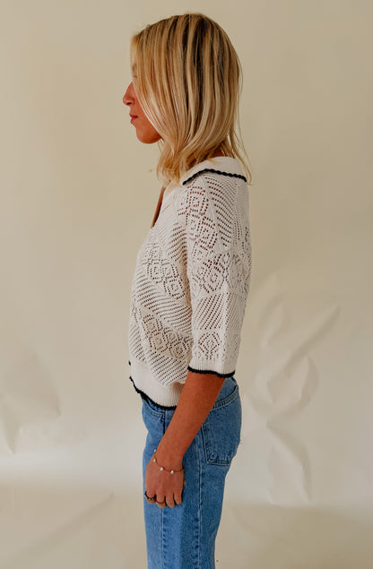 Z SUPPLY DENMAN CROCHET POLO SWEATER