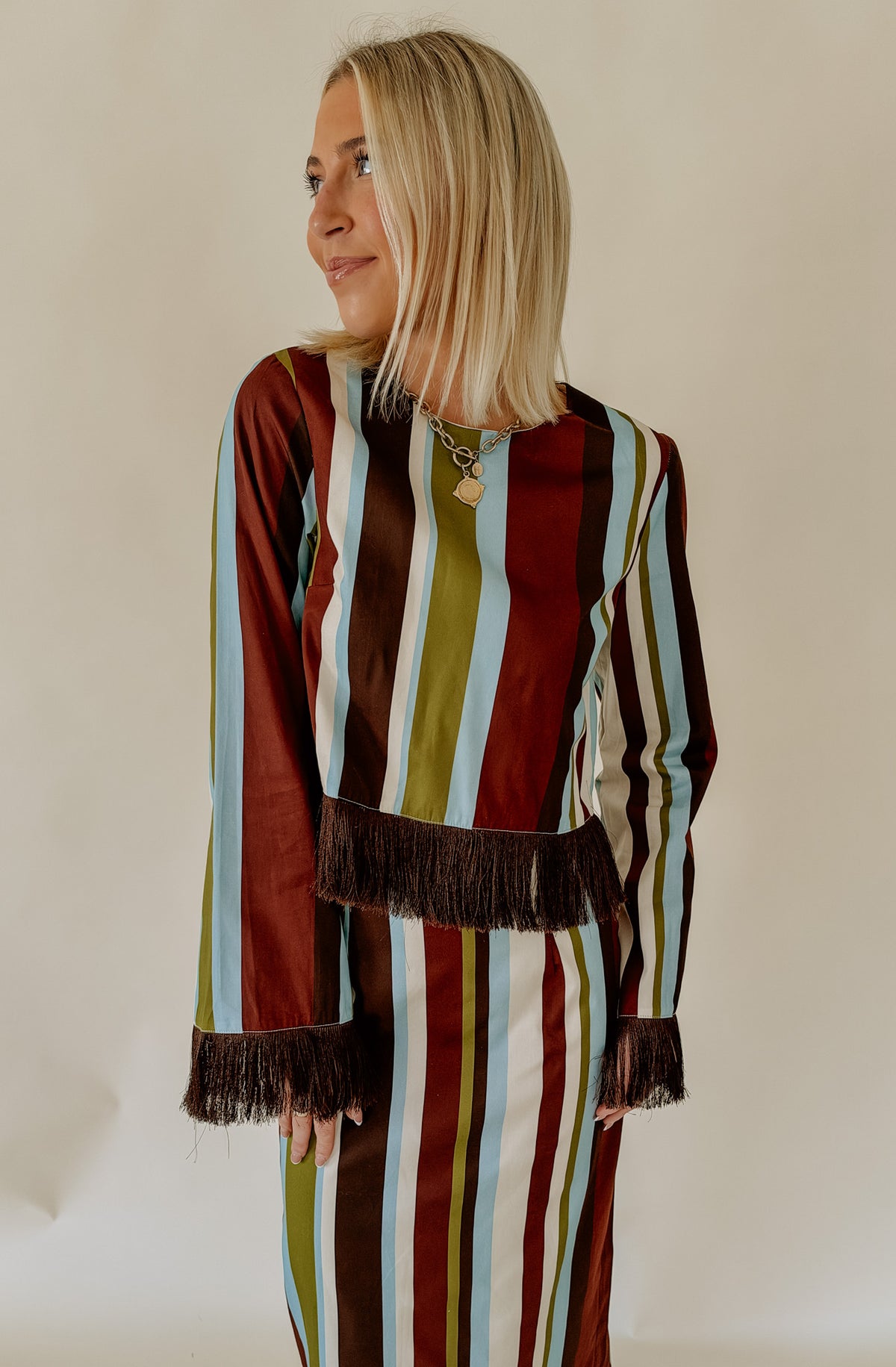 DOWN THE LINE STRIPED FRINGE TOP