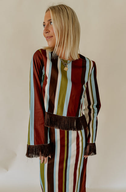 DOWN THE LINE STRIPED FRINGE TOP