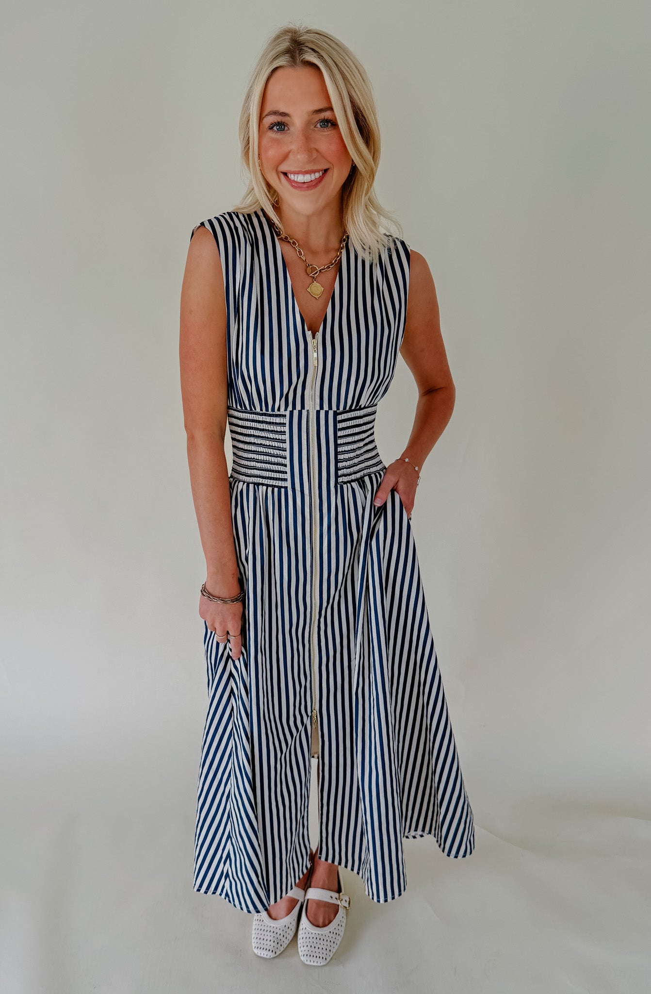 THE CHARLOTTE STRIPED MIDI DRESS