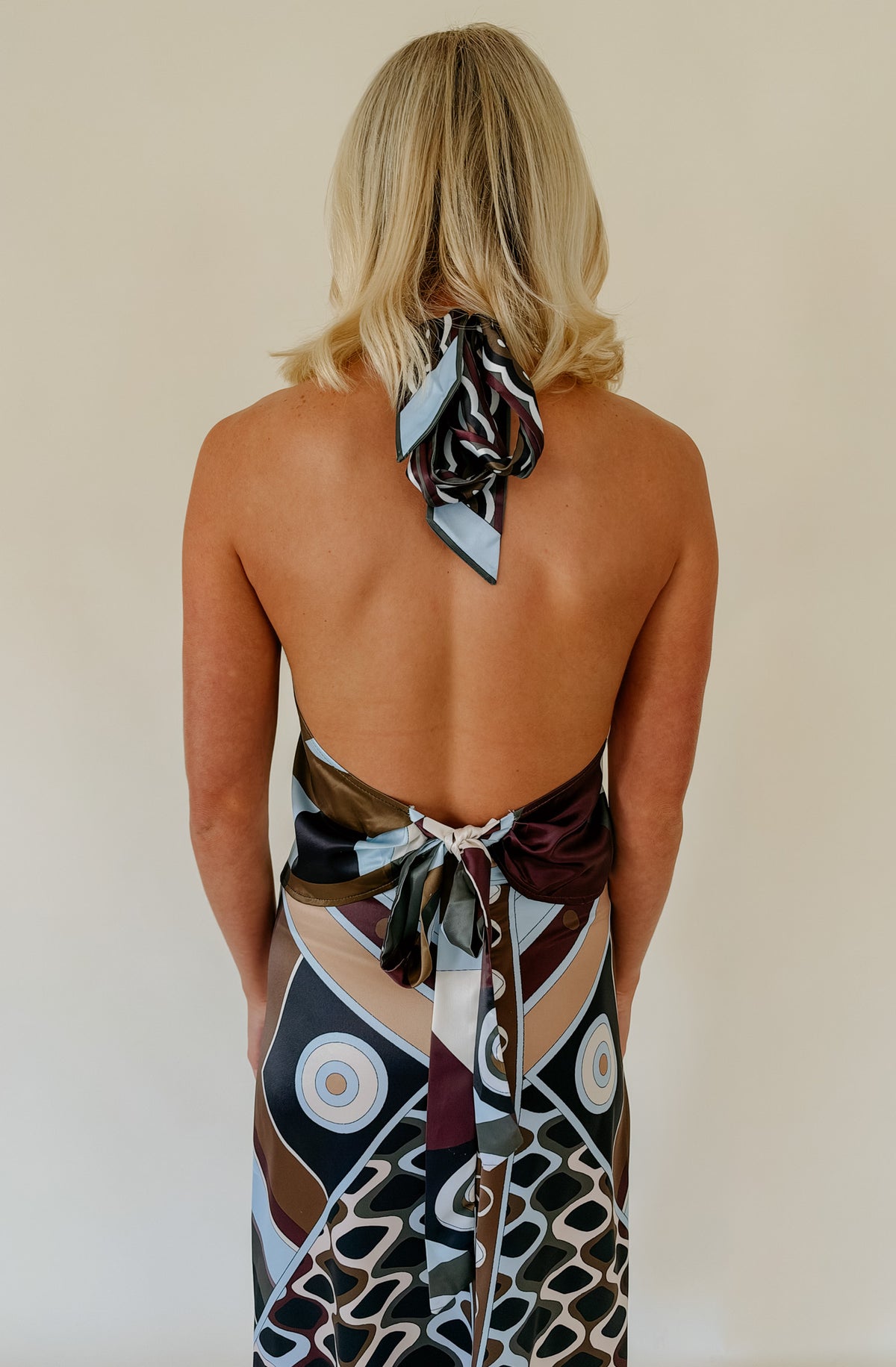 ABSTRACT GEOMETRIC HALTER SKIRT SET