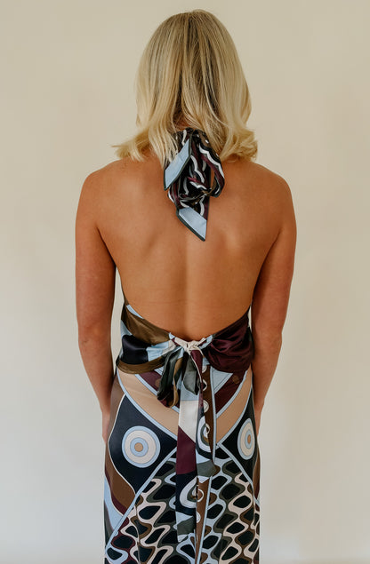 ABSTRACT GEOMETRIC HALTER SKIRT SET