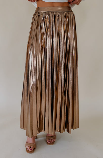 SHINE BRIGHT PLEATED MIDI SKIRT