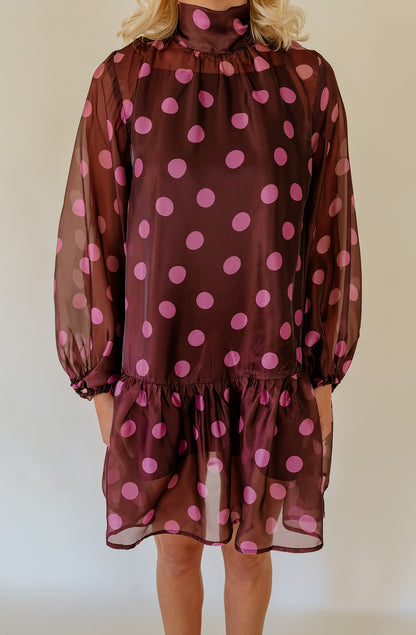SPOTTED SHEER OVERLAY DRESS