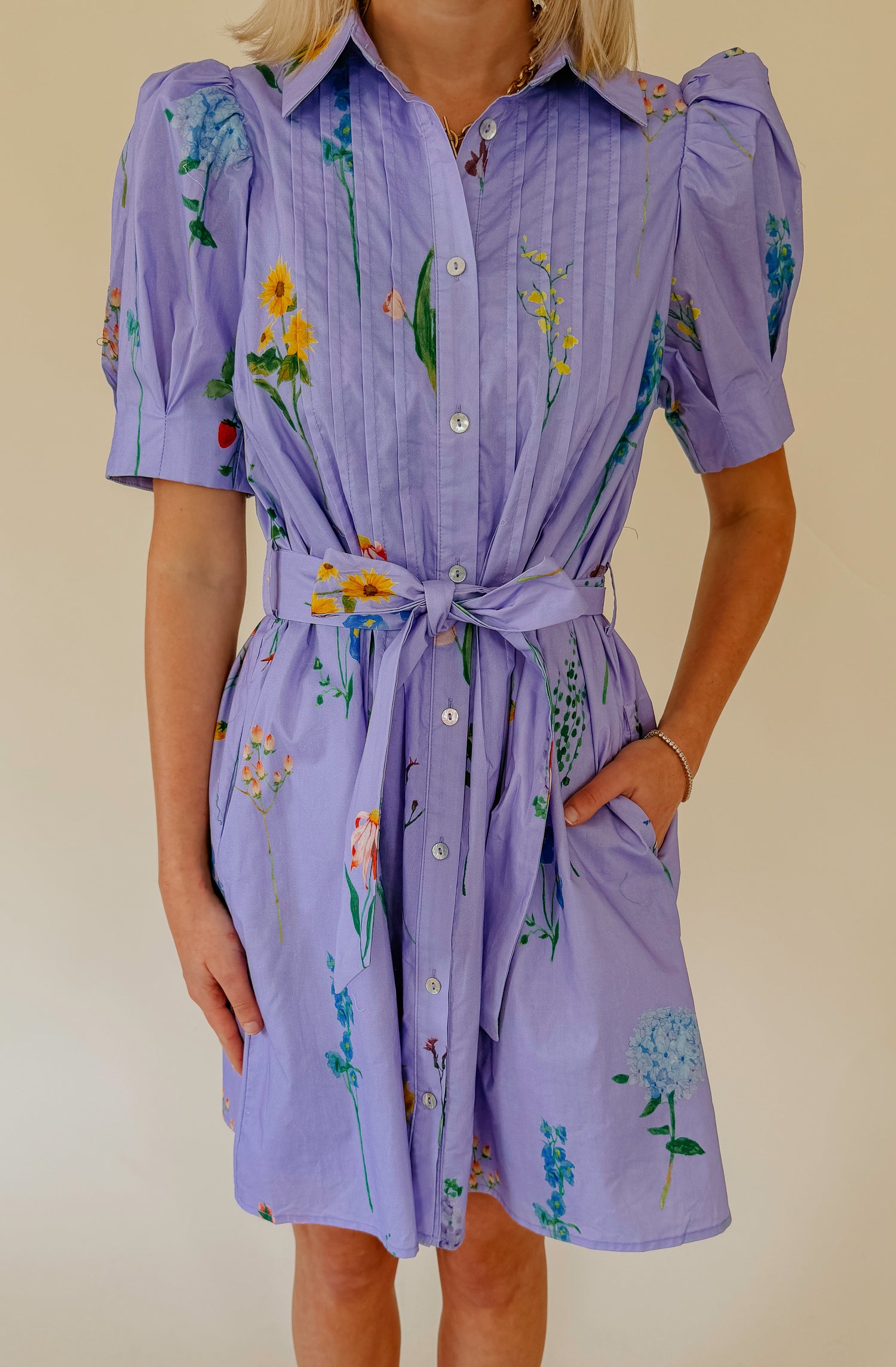 AROUND THE WORLD BUTTONED MINI DRESS