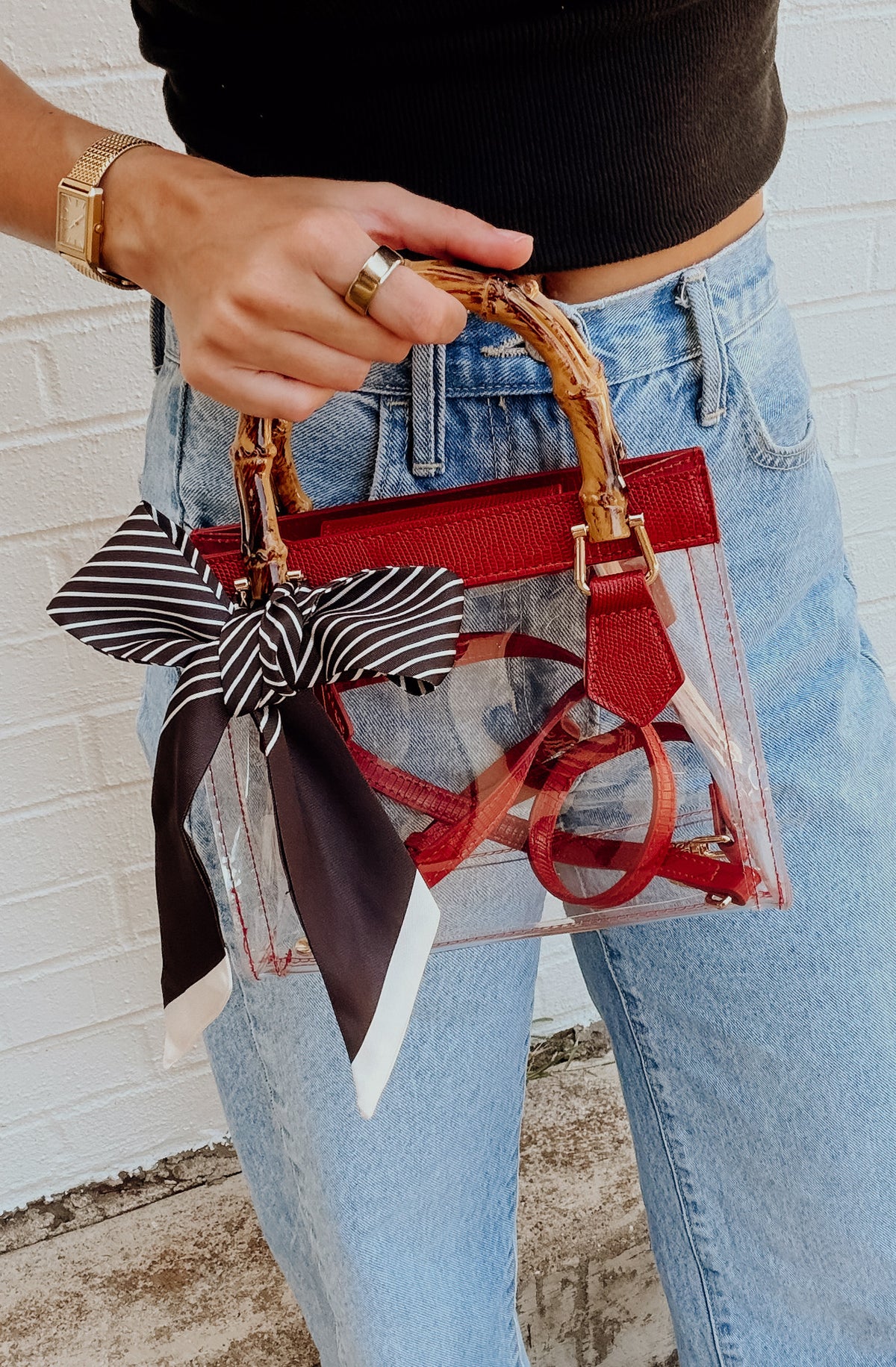 JULES BAMBOO HANDLE CLEAR GAMEDAY BAG