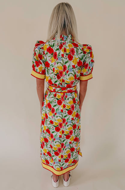 FLOWER CHILD BELTED MIDI DRESS