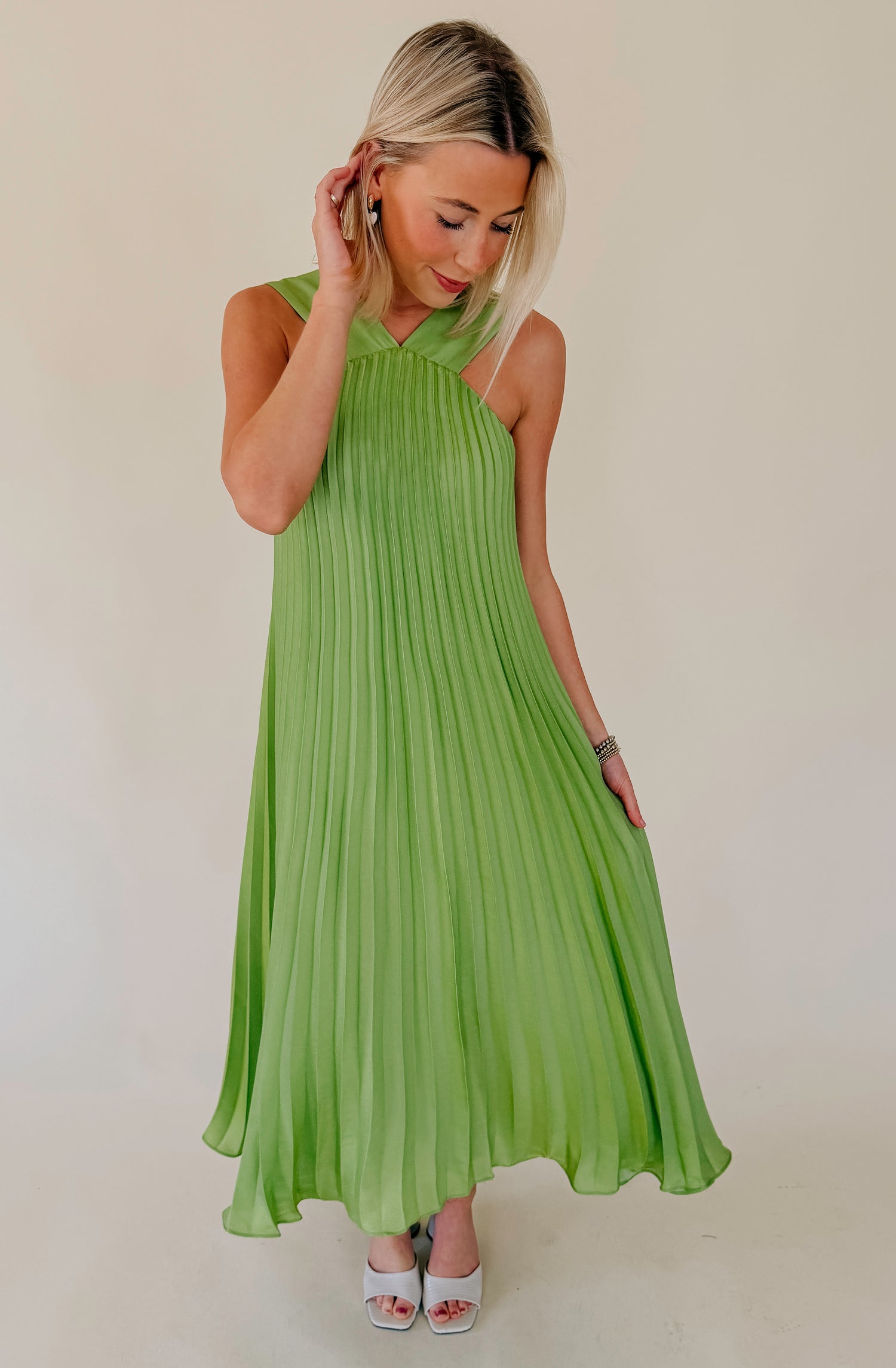 CIEBON MELISA PLEATED DRESS - MATCHA / XS CIEBON MELISA PLEATED DRESS - MATCHA / XS