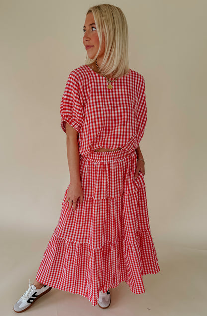 PLAID TO MEET YOU GINGHAM MIDI SKIRT