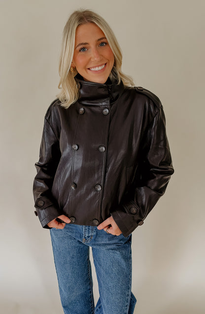 LUCY PARIS CORNIA FUNNEL FAUX LEATHER JACKET