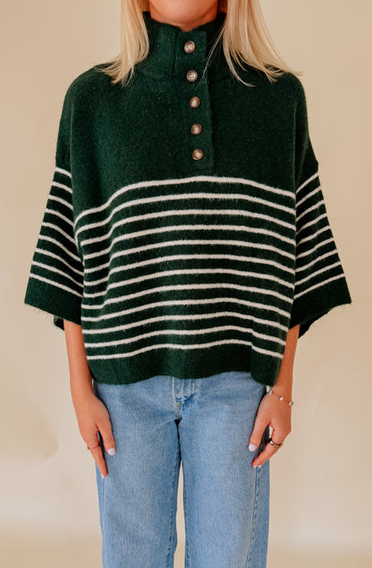 THE REAGAN STRIPED MOCK NECK SWEATER