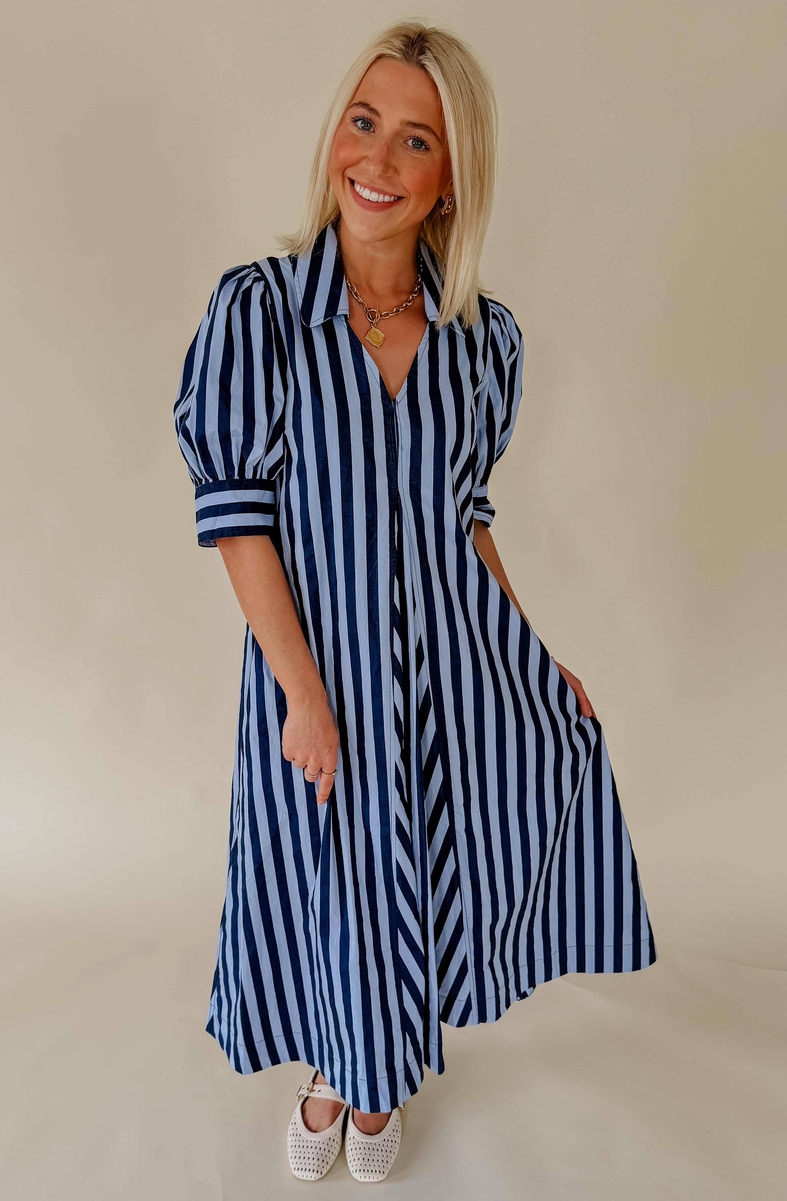 THE MARIGOLD POPLIN BLEND MIDI DRESS
