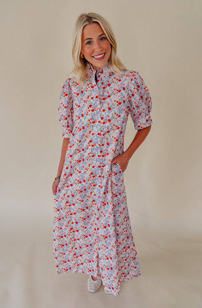 GARDEN ROMANCE SHIFT MIDI DRESS