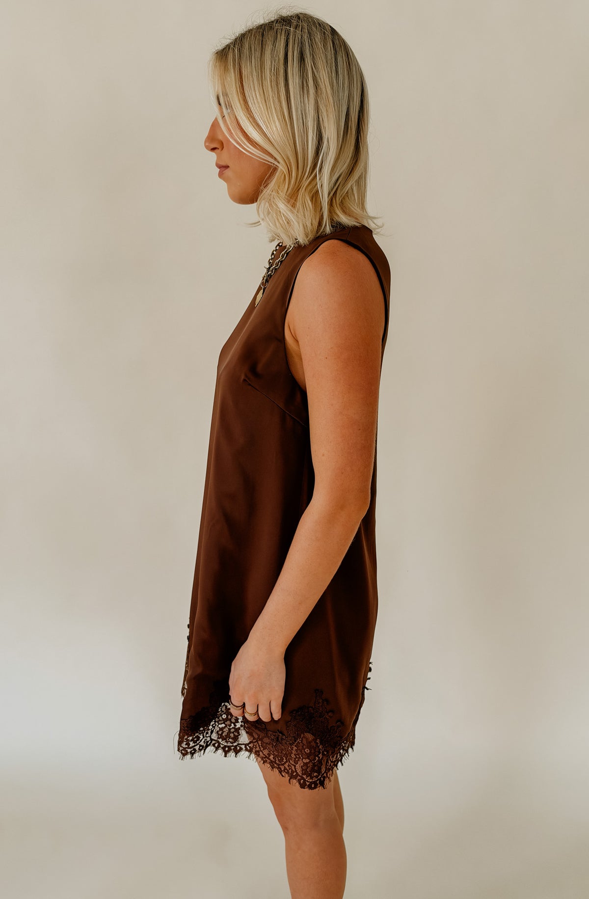 COCOA CRUSH LACE MINI DRESS