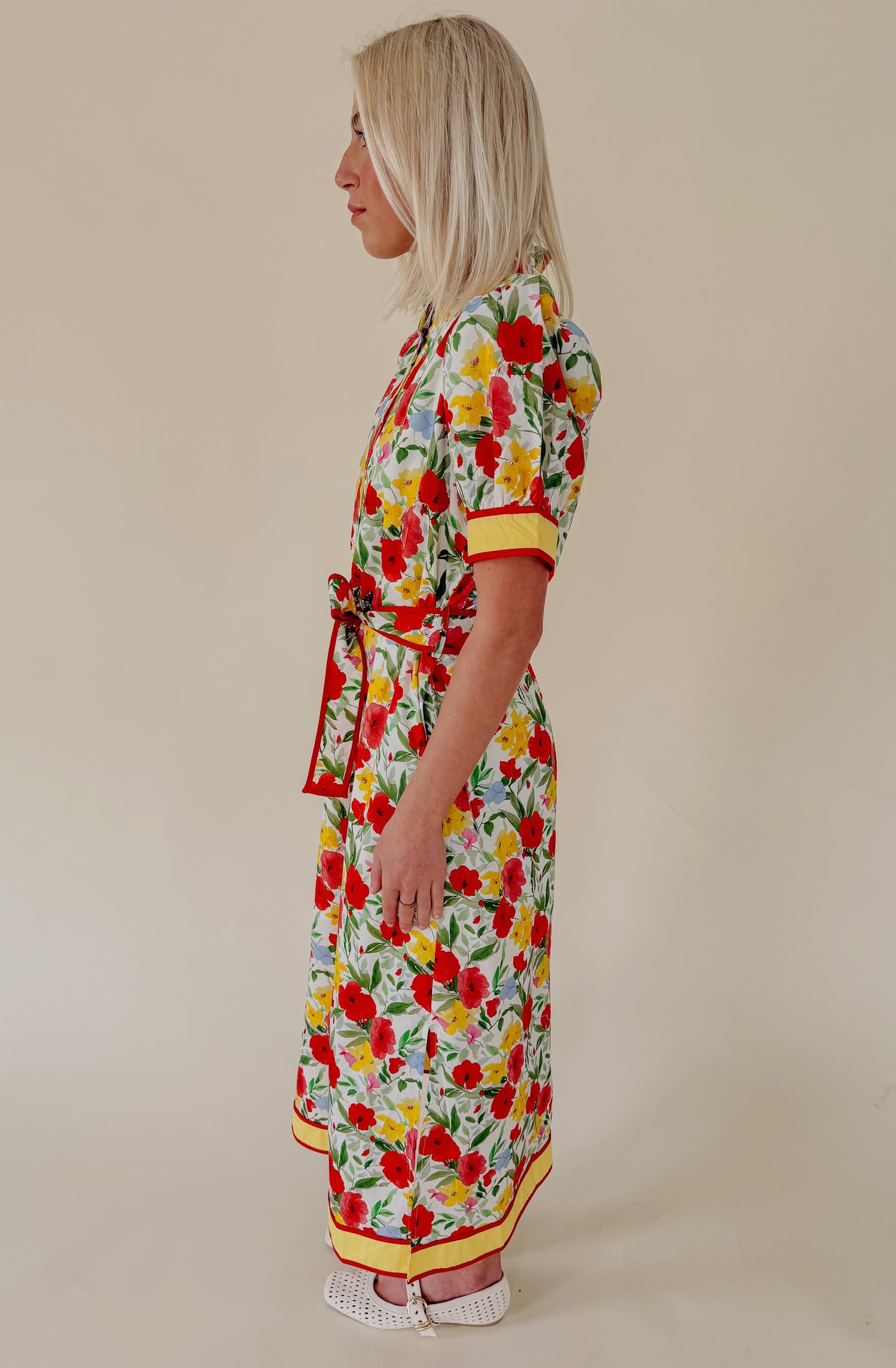 FLOWER CHILD BELTED MIDI DRESS