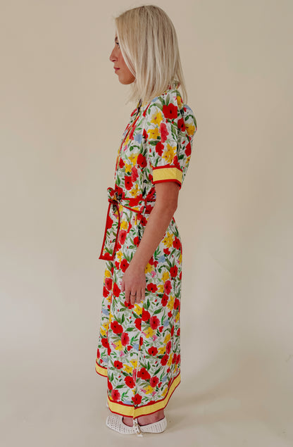 FLOWER CHILD BELTED MIDI DRESS