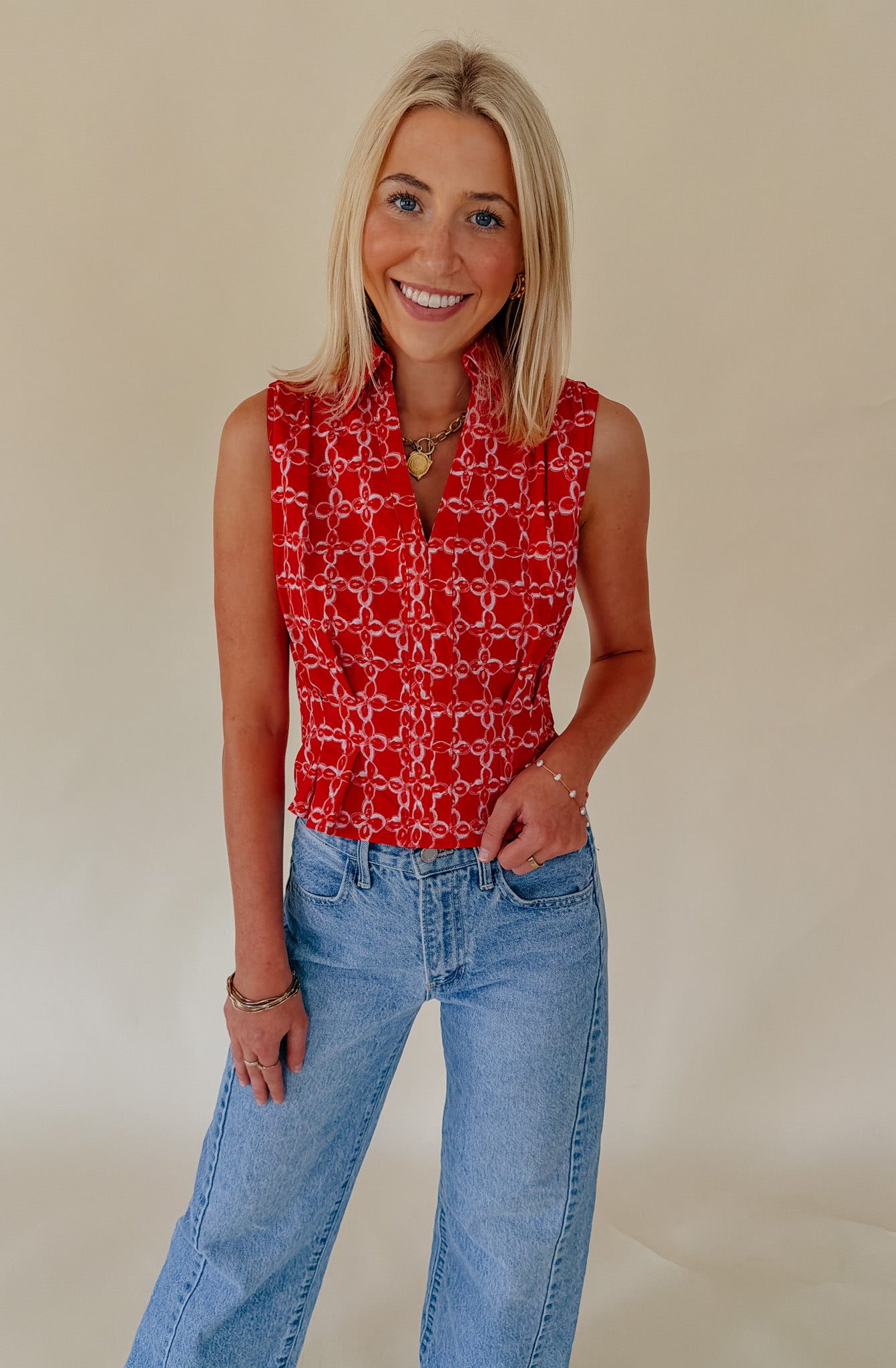 RED-Y FOR IT PLEATED WAIST TANK
