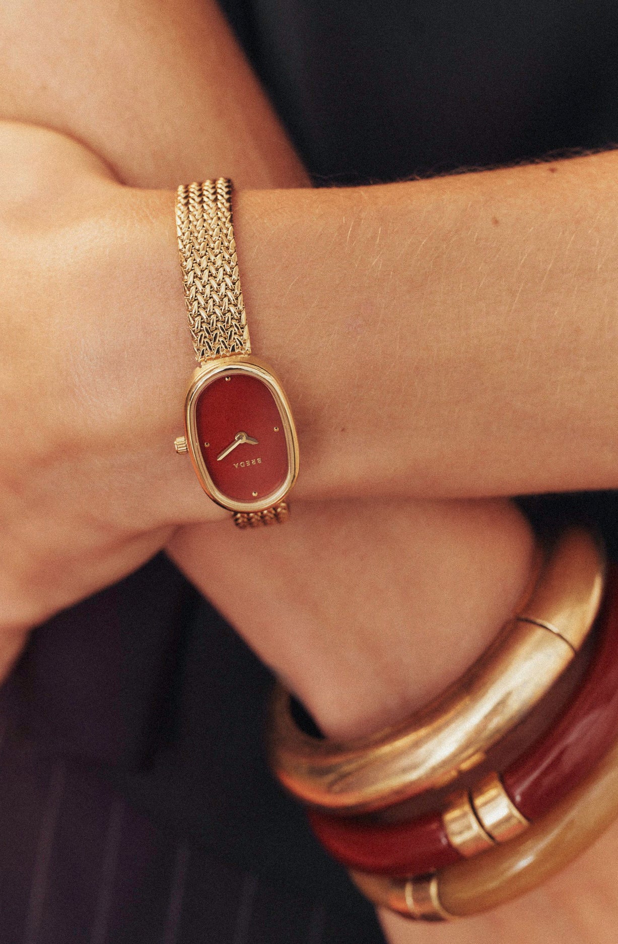 BREDA JANE SMALL TETHERED WATCH IN GOLD/RED