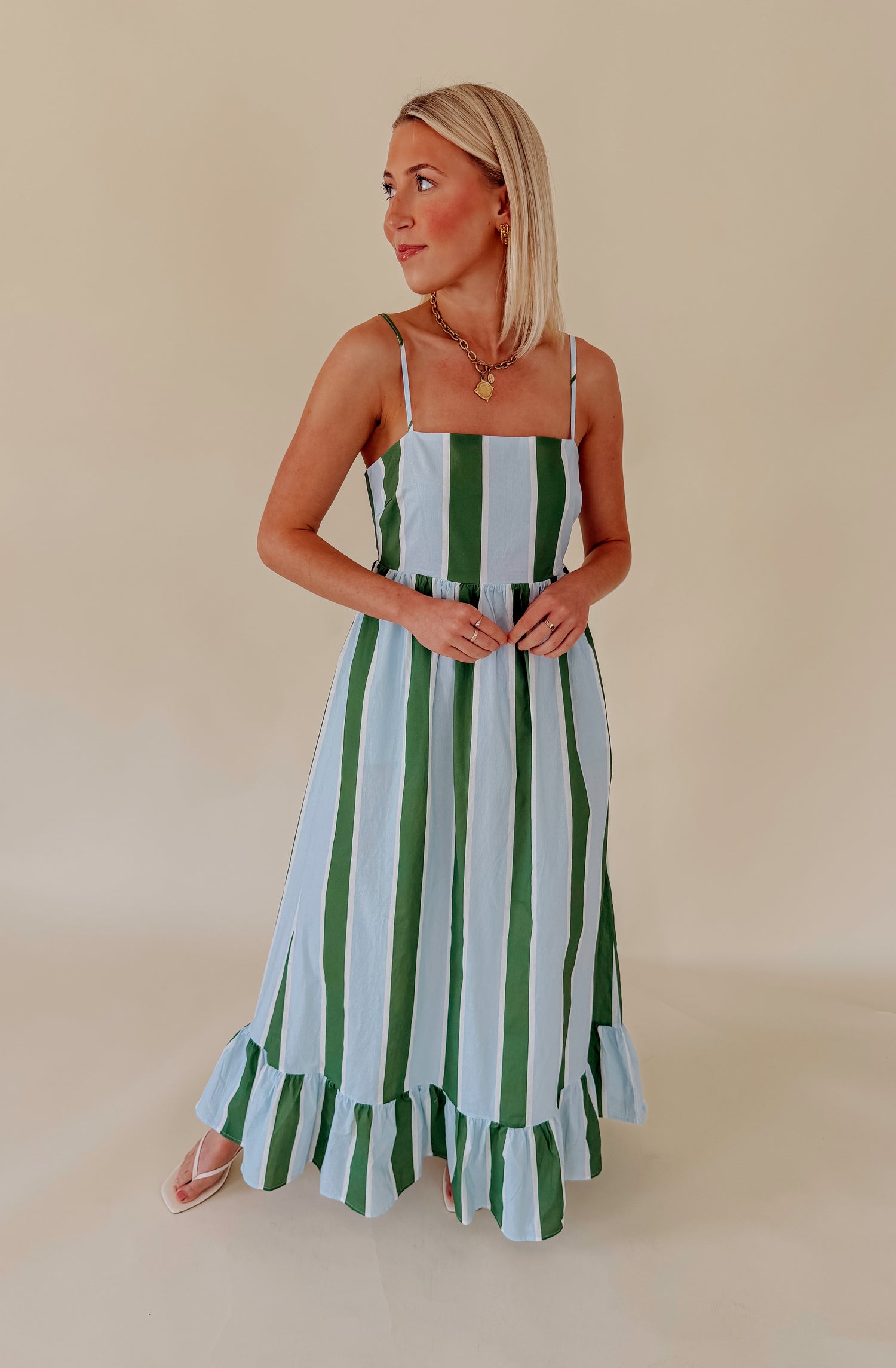 THE CLEMENTINE STRIPED MIDI DRESS