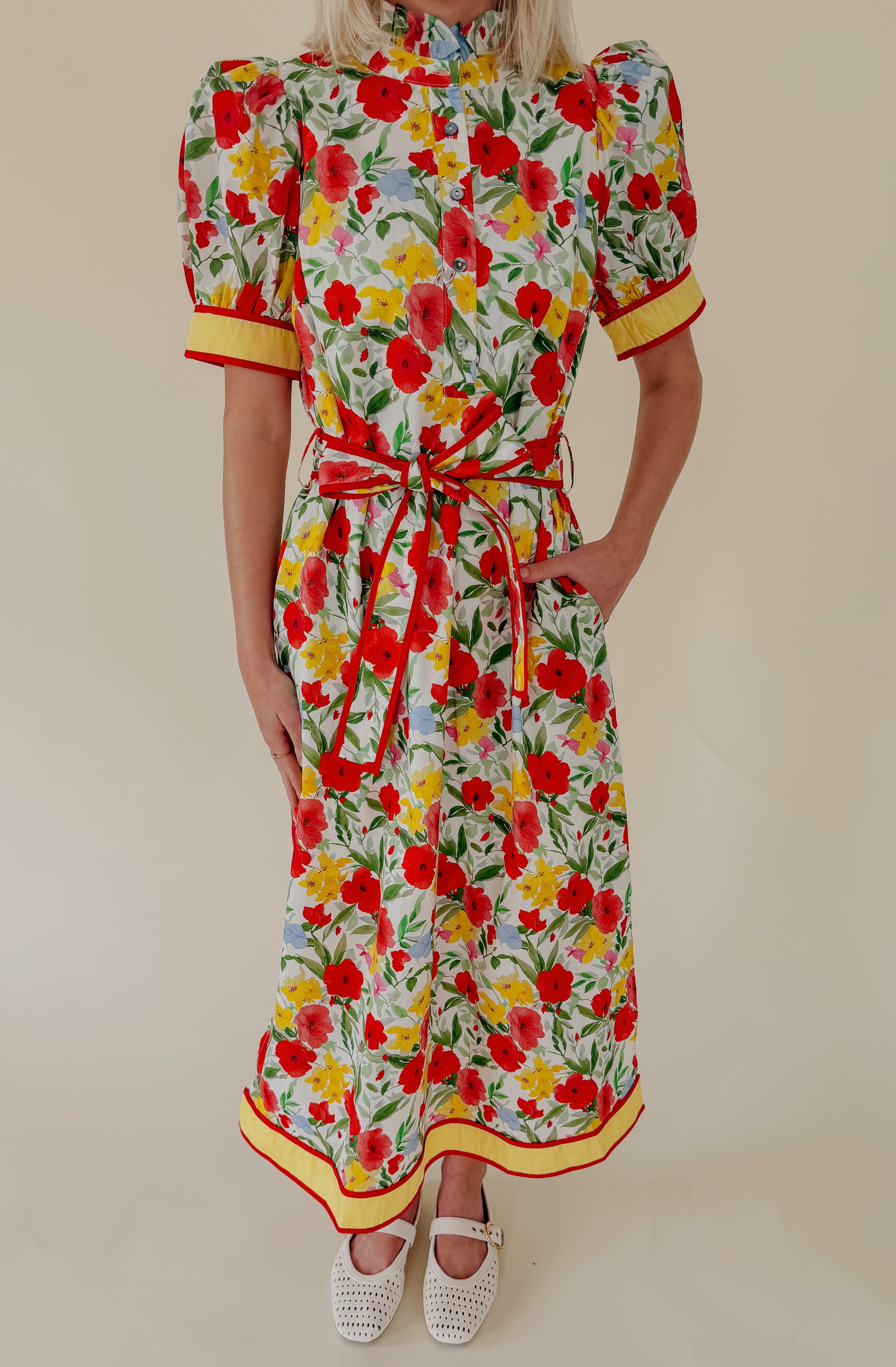 FLOWER CHILD BELTED MIDI DRESS
