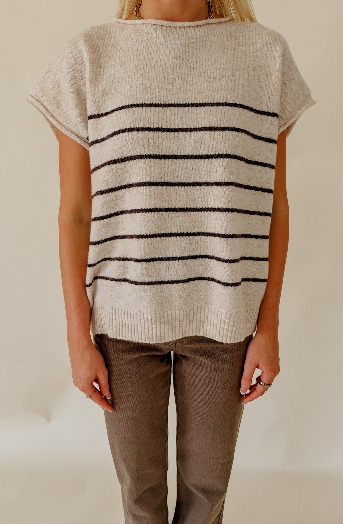 EASY DOES IT STRIPED CAP SLEEVED SWEATER
