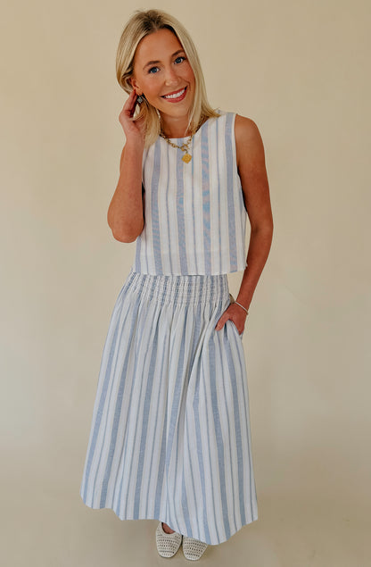 BEACHY KEEN SMOCKED WAIST MIDI SKIRT