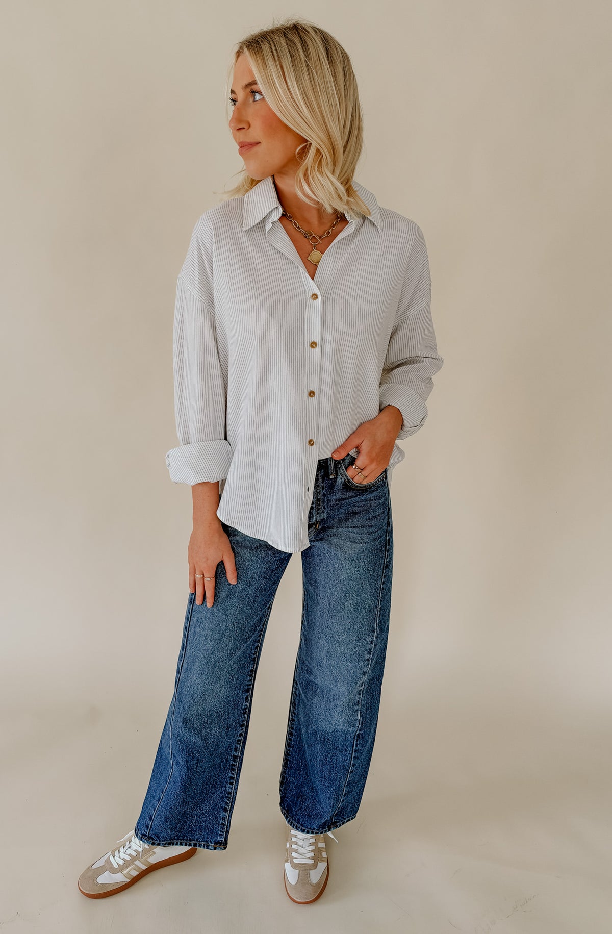 ON THE REGULAR STRIPED BUTTON DOWN