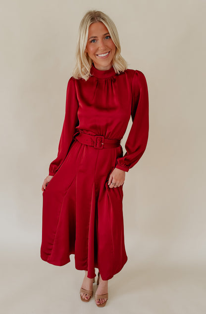 HOLIDAY PARTY BELTED MIDI DRESS