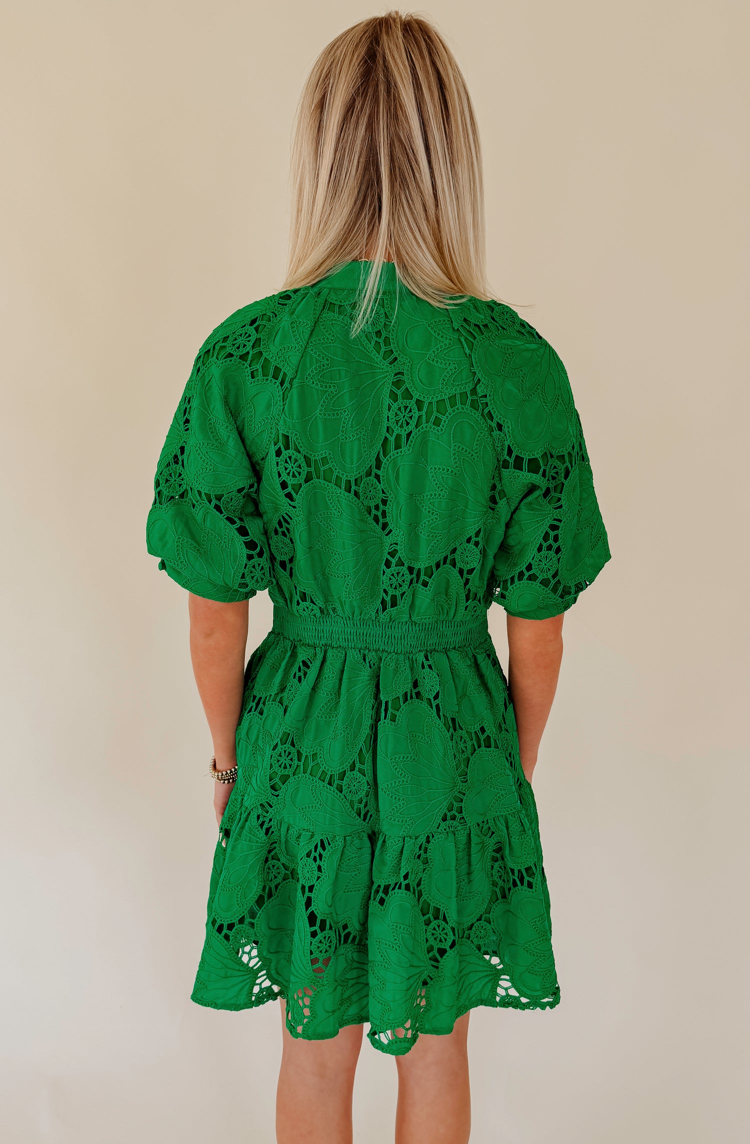CIEBON GREEN WITH ENVY EMBROIDERED MINI DRESS