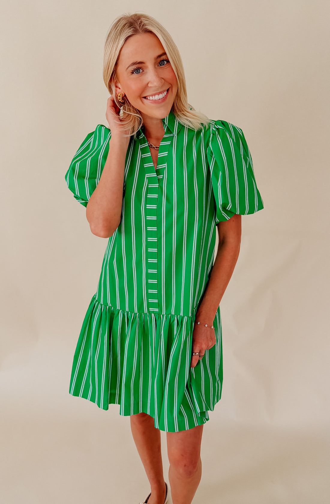 MINT TO BE STRIPED POPLIN BLEND MINI DRESS