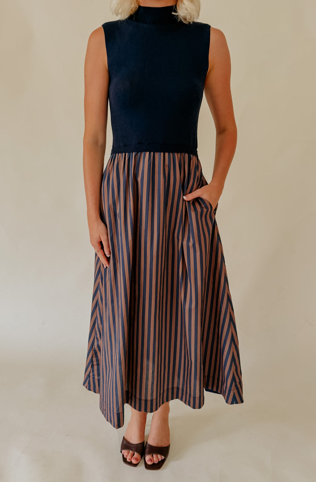 THE CAMERON MIXED MEDIA MIDI DRESS