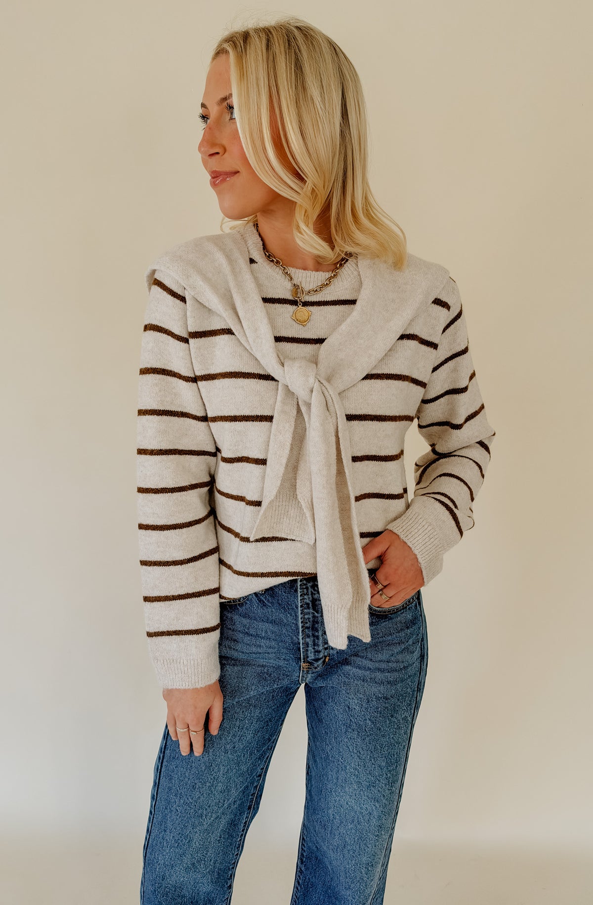 DOUBLE TROUBLE TIE FRONT SWEATER