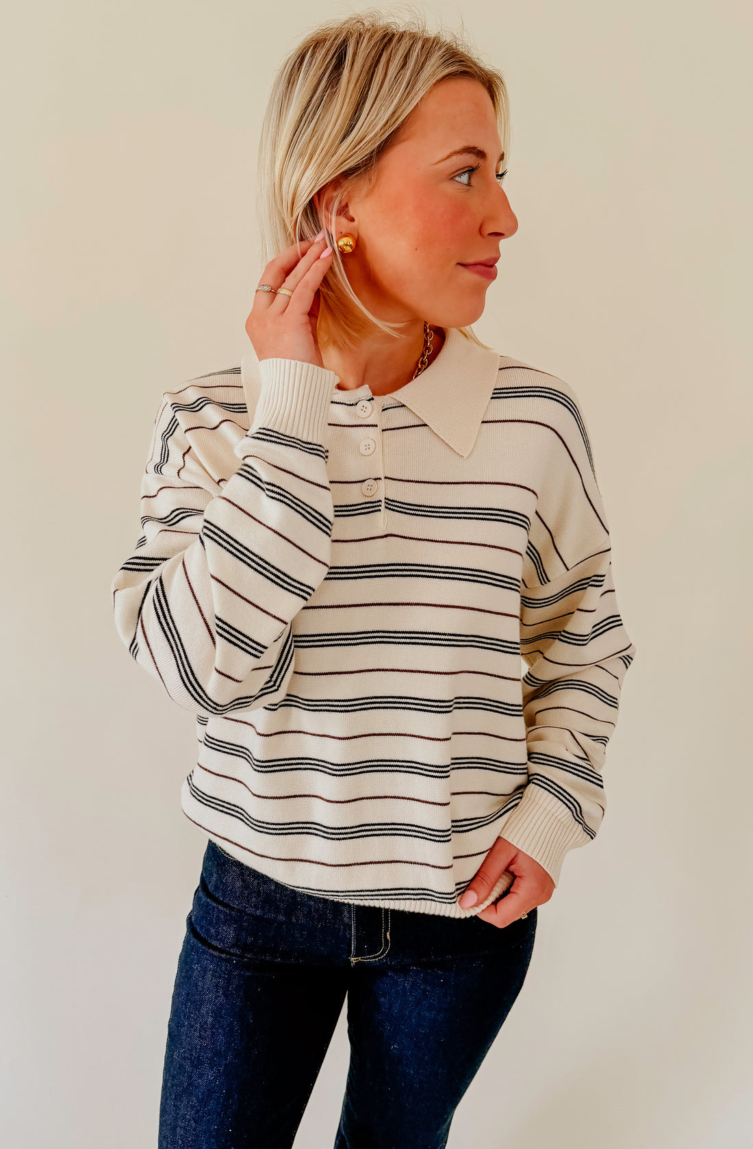 LIKE A BREEZE STRIPED HENLEY TOP