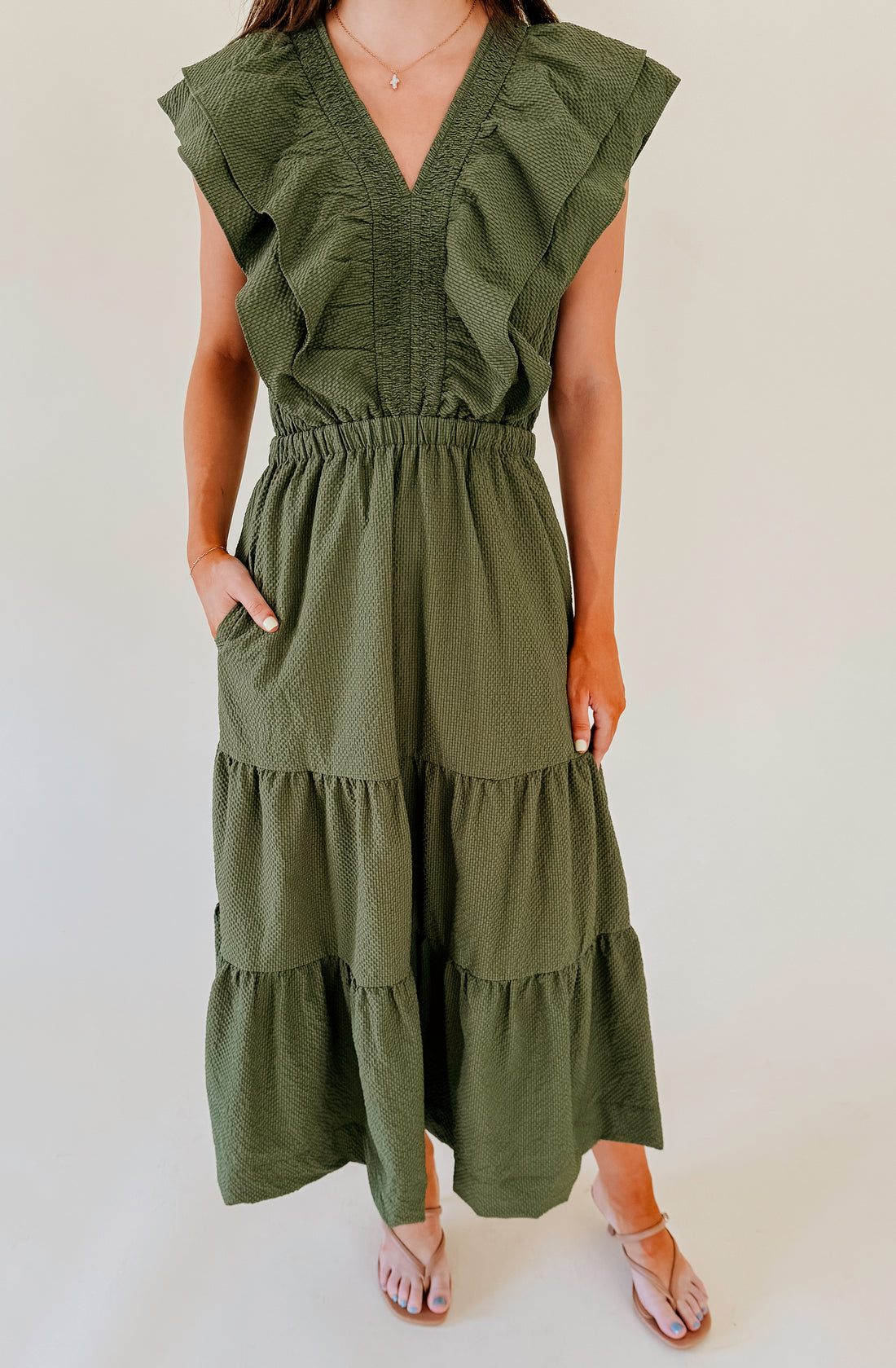 MAKE SHIFT RUFFLE MIDI DRESS