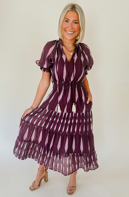 GOIN PLACES STRIPED MIDI