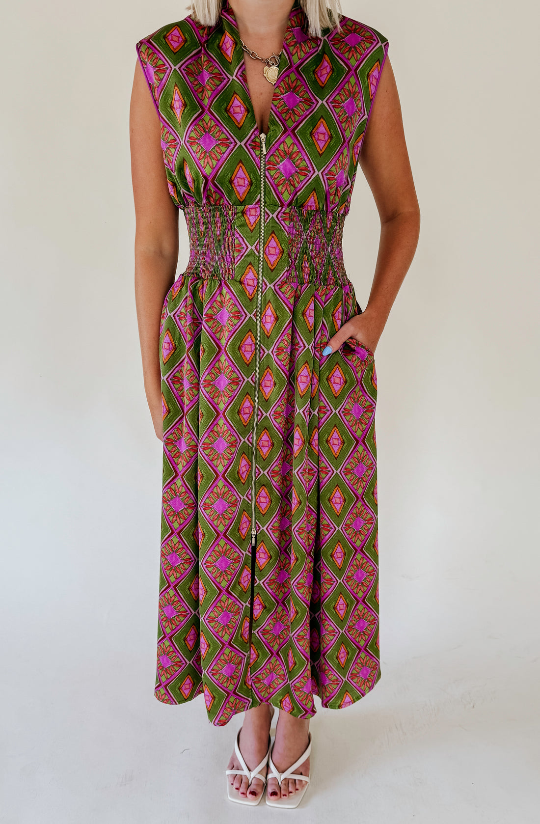 SET THE SCENE ZIP FRONT DRESS