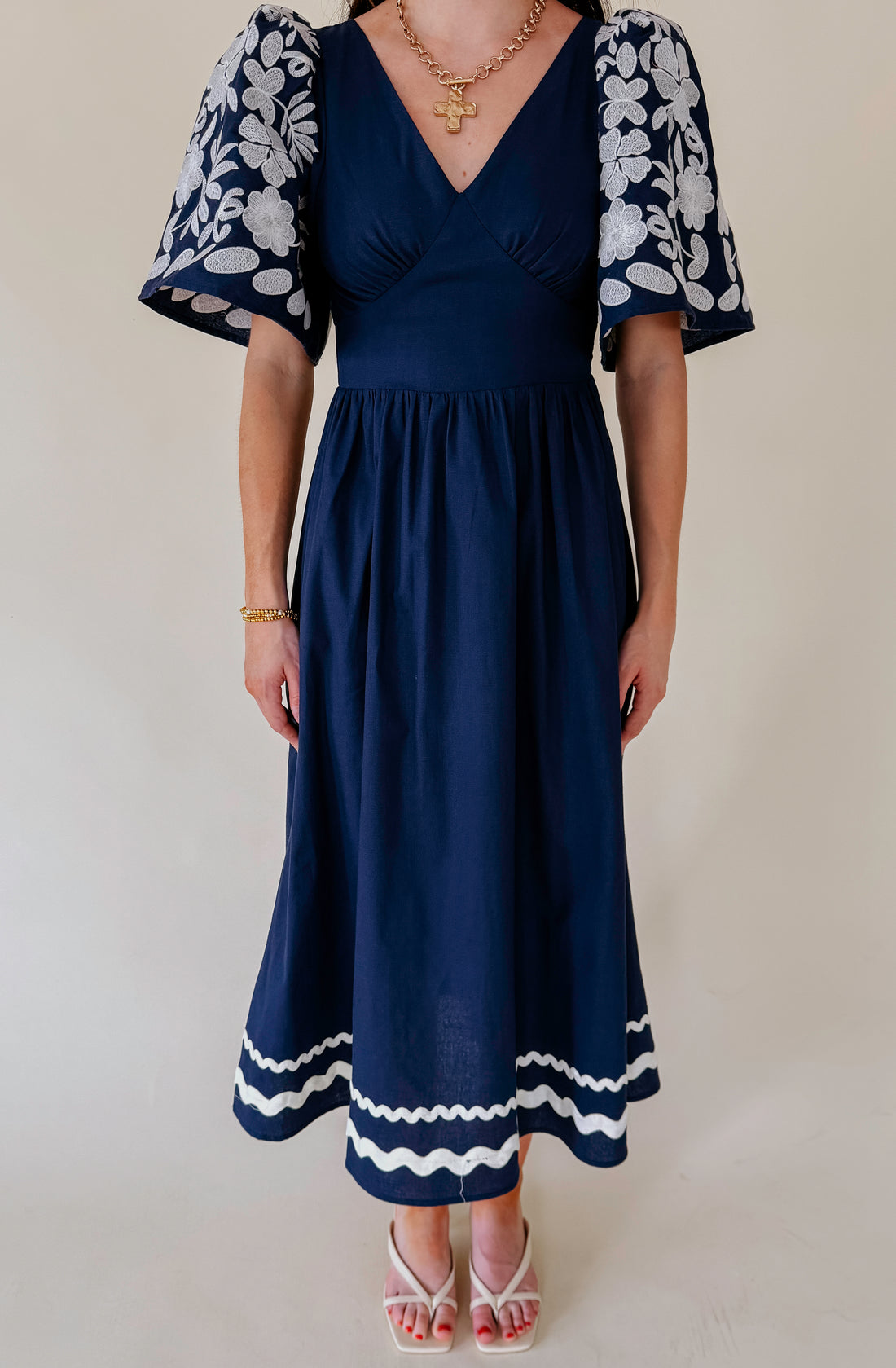 SHIP HAS SAILED EMBROIDERED MIDI
