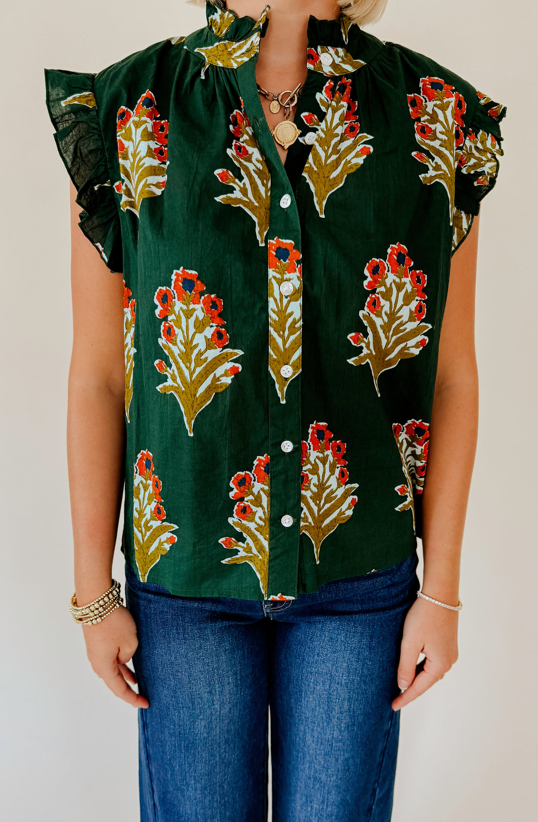 GREEN WITH ENVY FLORAL BLOUSE