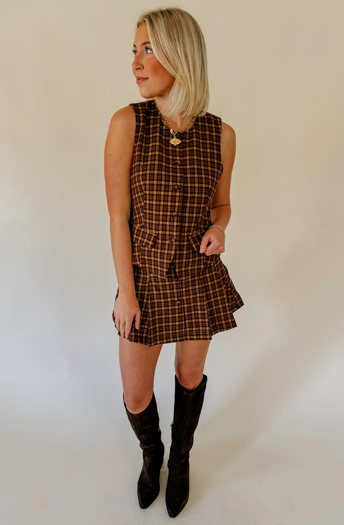 PLAID REPUTATION BUTTONED TOP