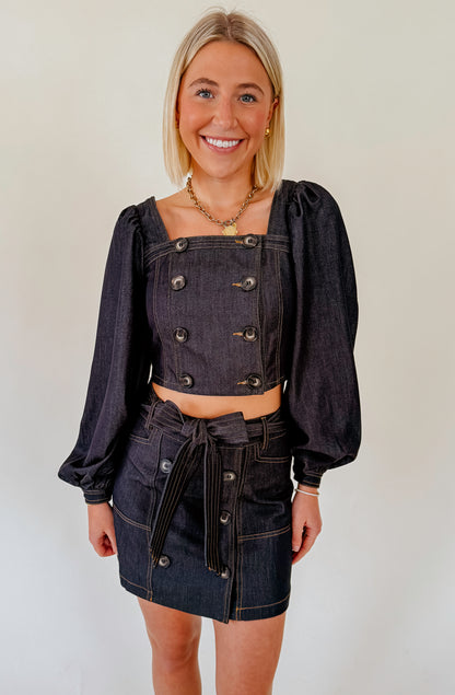 CIEBON ELMA DENIM BUTTONED MINI SKIRT