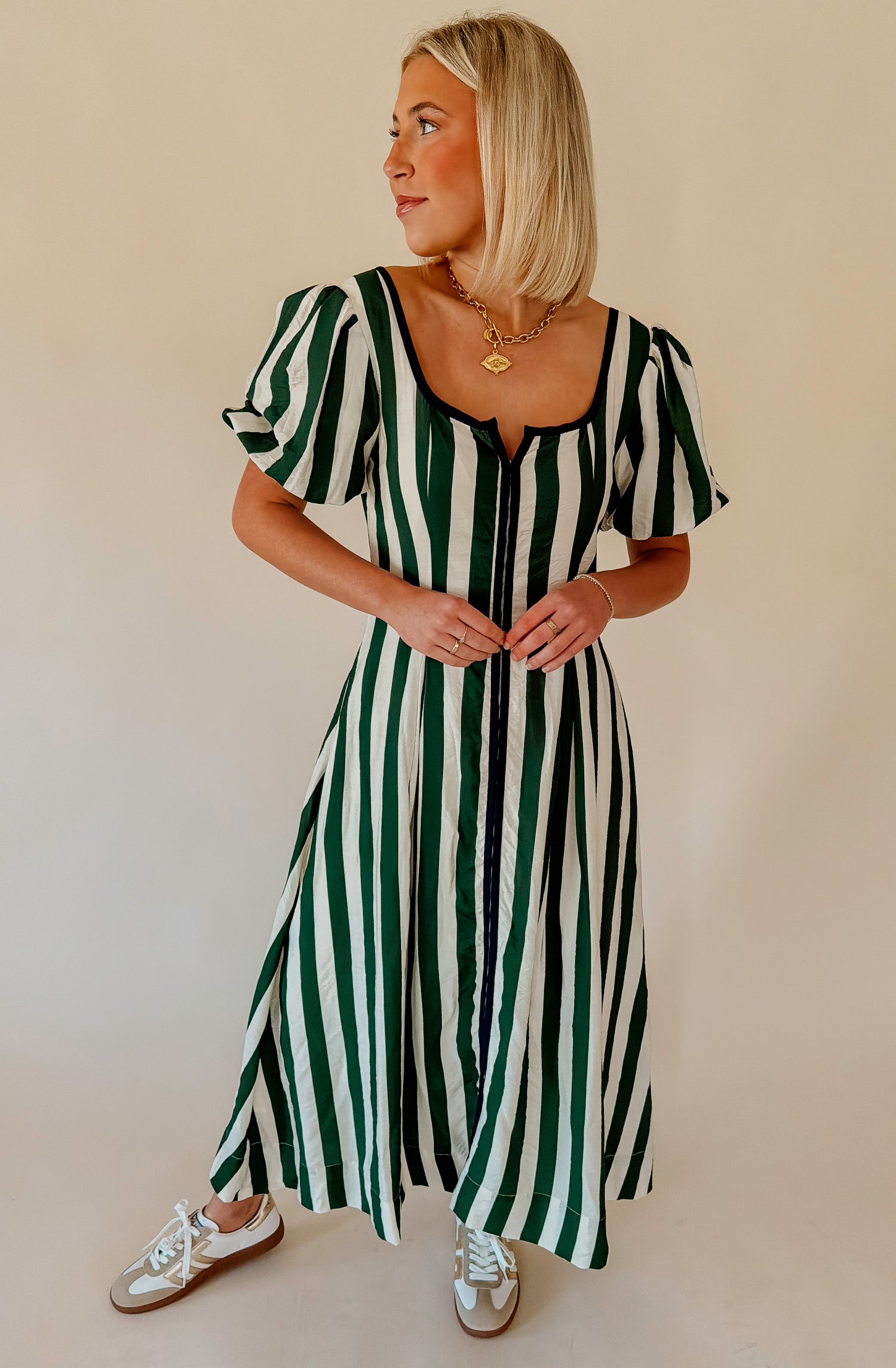 DAYS GO BY STRIPED MIDI DRESS