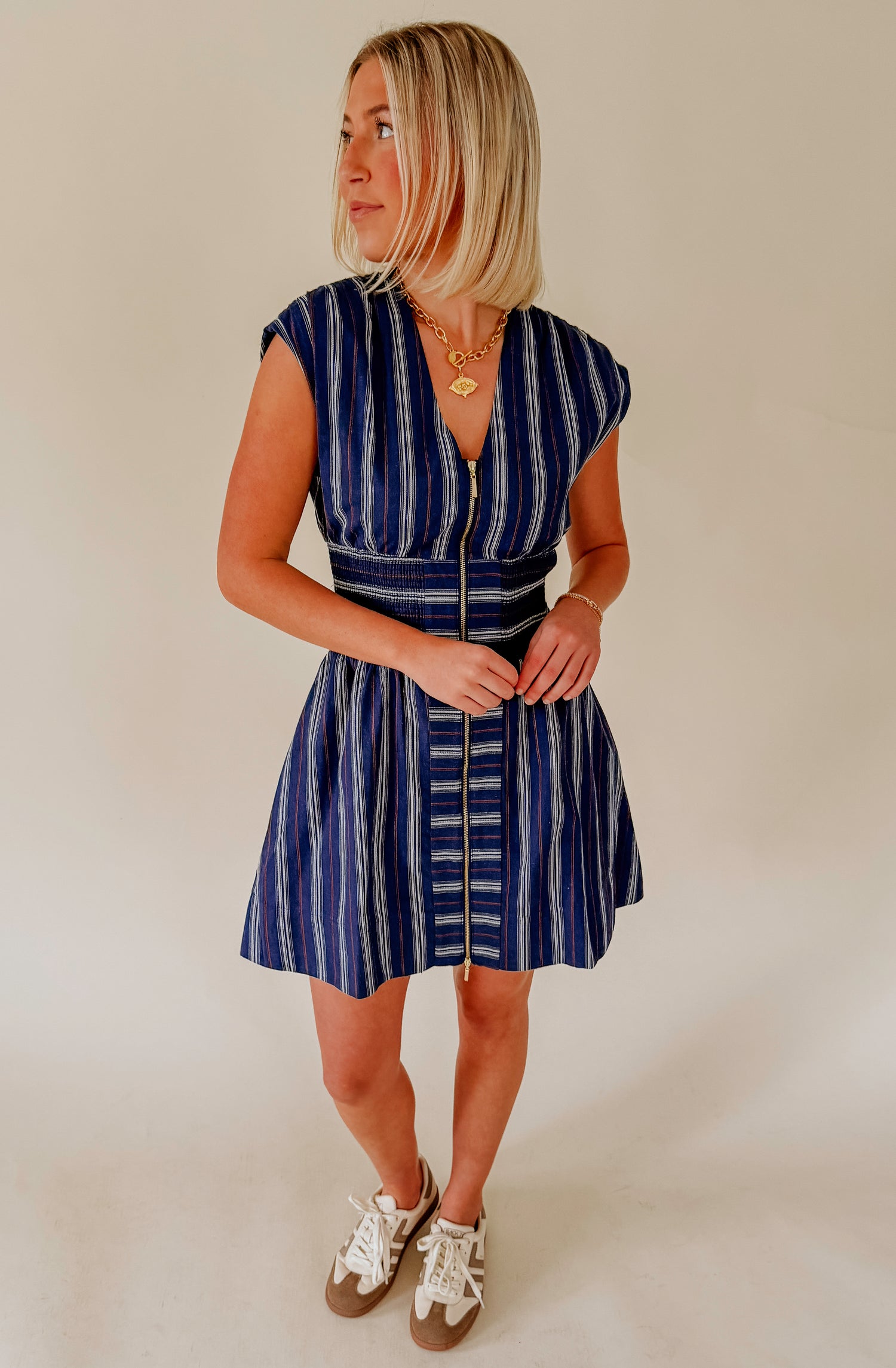 THE BROOKLYN STRIPED ZIP FRONT DRESS