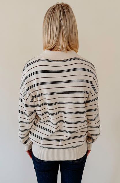 LIKE A BREEZE STRIPED HENLEY TOP