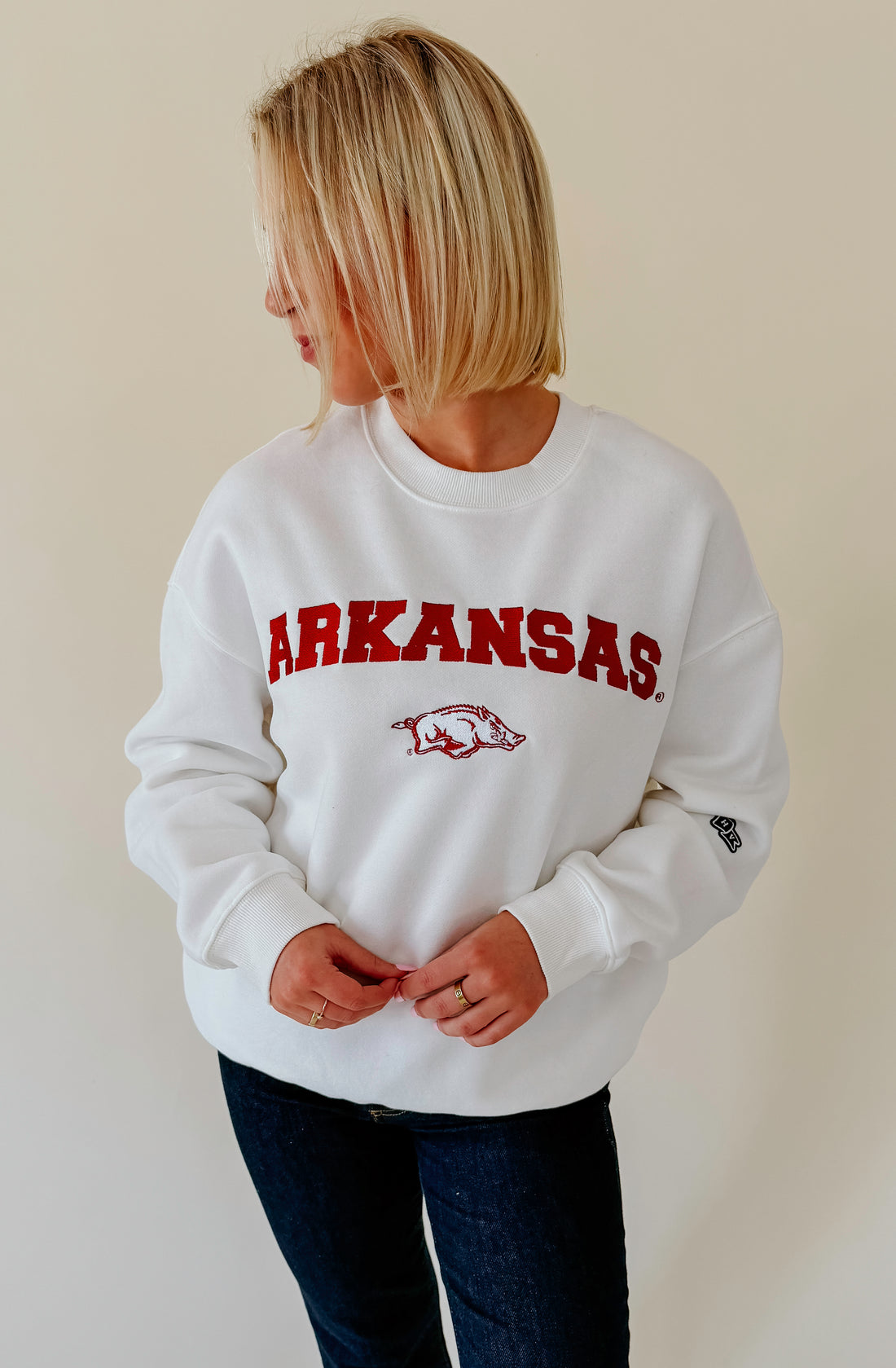 ARKANSAS EMBROIDERED OFFSIDE CREWNECK SWEATSHIRT