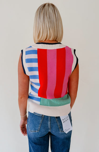 BLOCKED V NECK SWEATER VEST