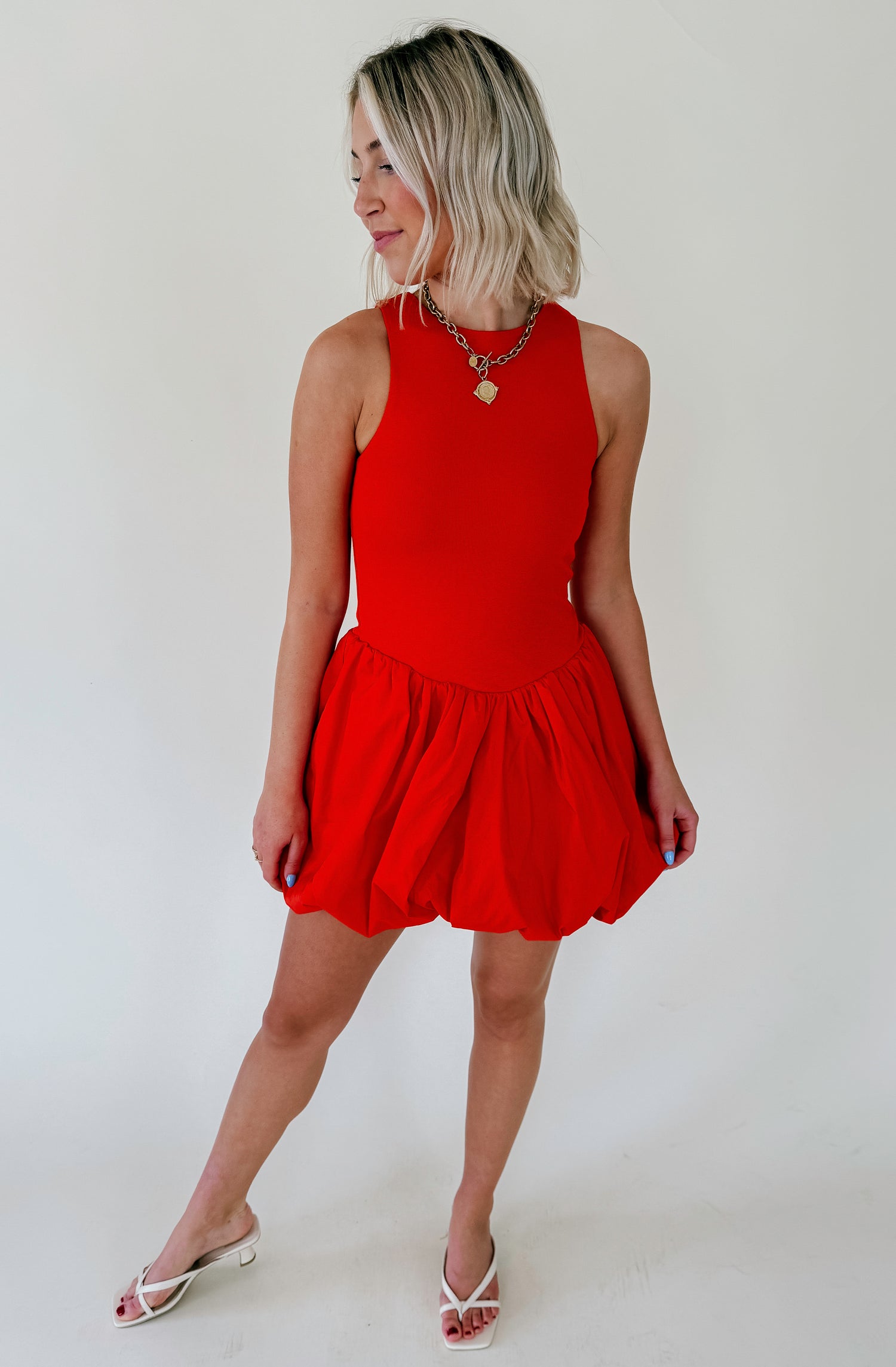 TAKES TIME BUBBLE HEM DRESS CHILI RED / L TAKES TIME BUBBLE HEM DRESS CHILI RED / L