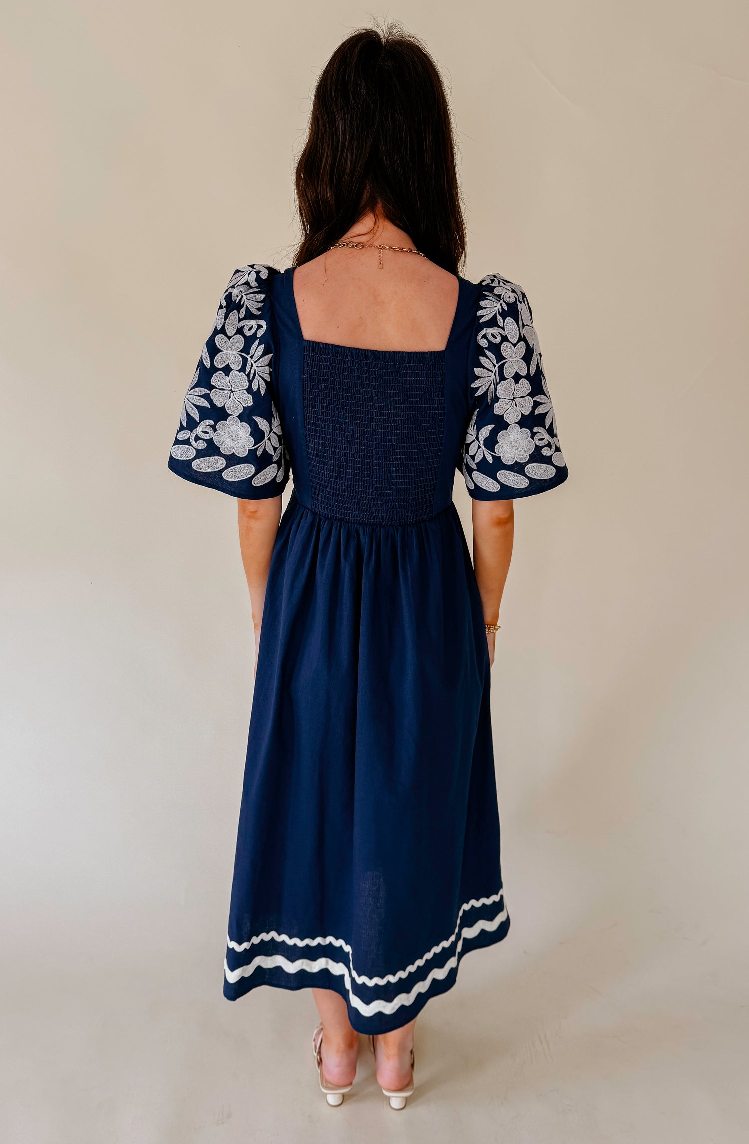 SHIP HAS SAILED EMBROIDERED MIDI