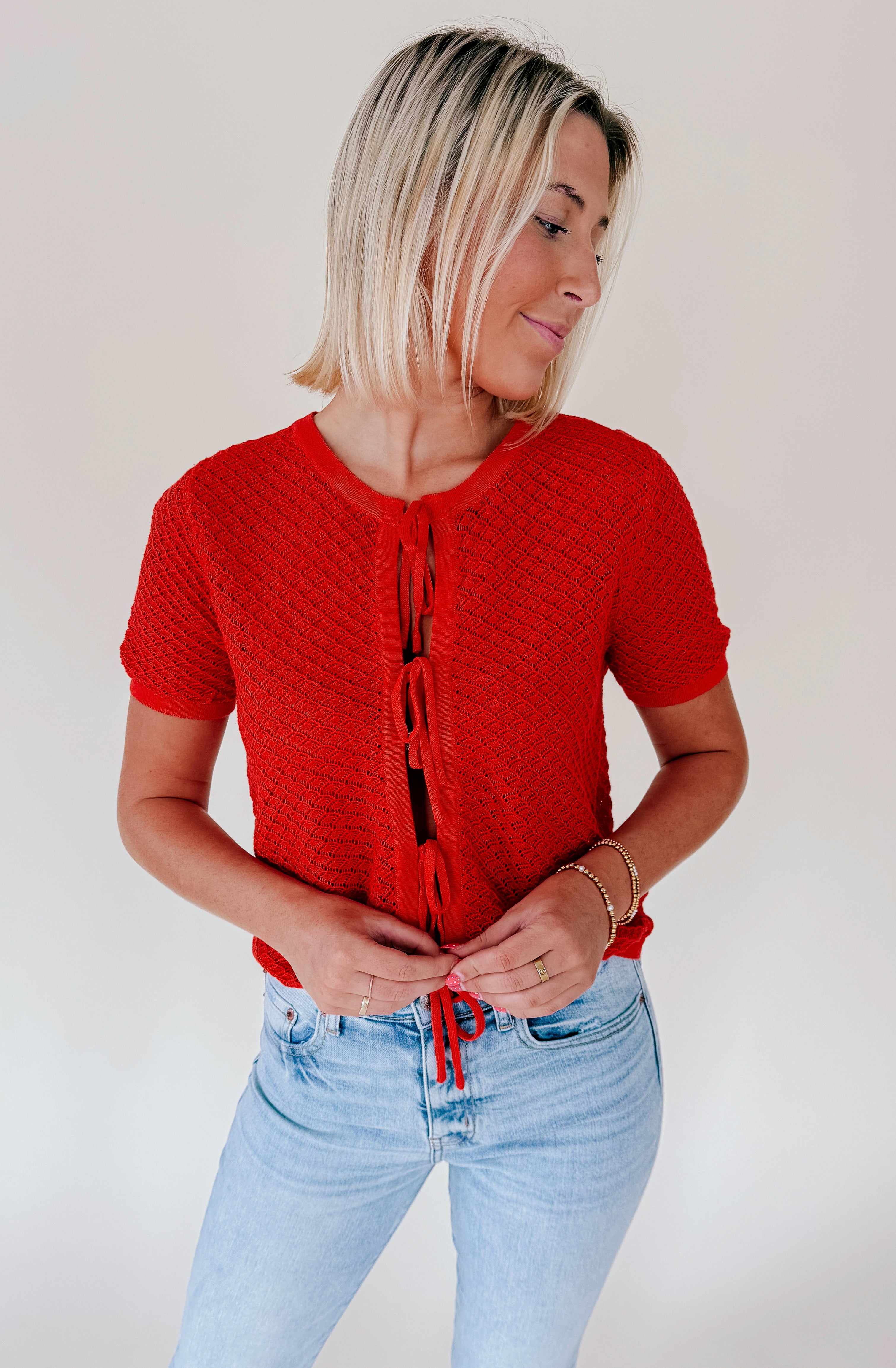 FRNCH AELIS OPEN KNIT TIE TOP