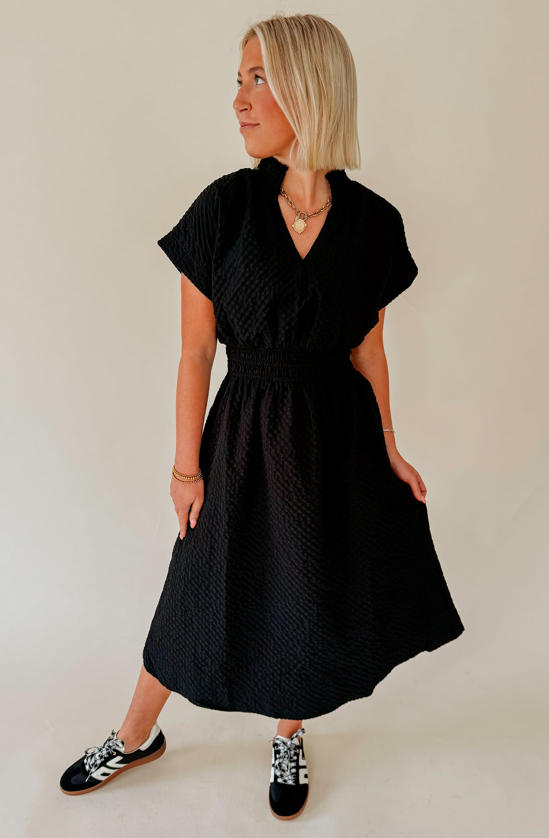 THE AMY TEXTURED MIDI DRESS