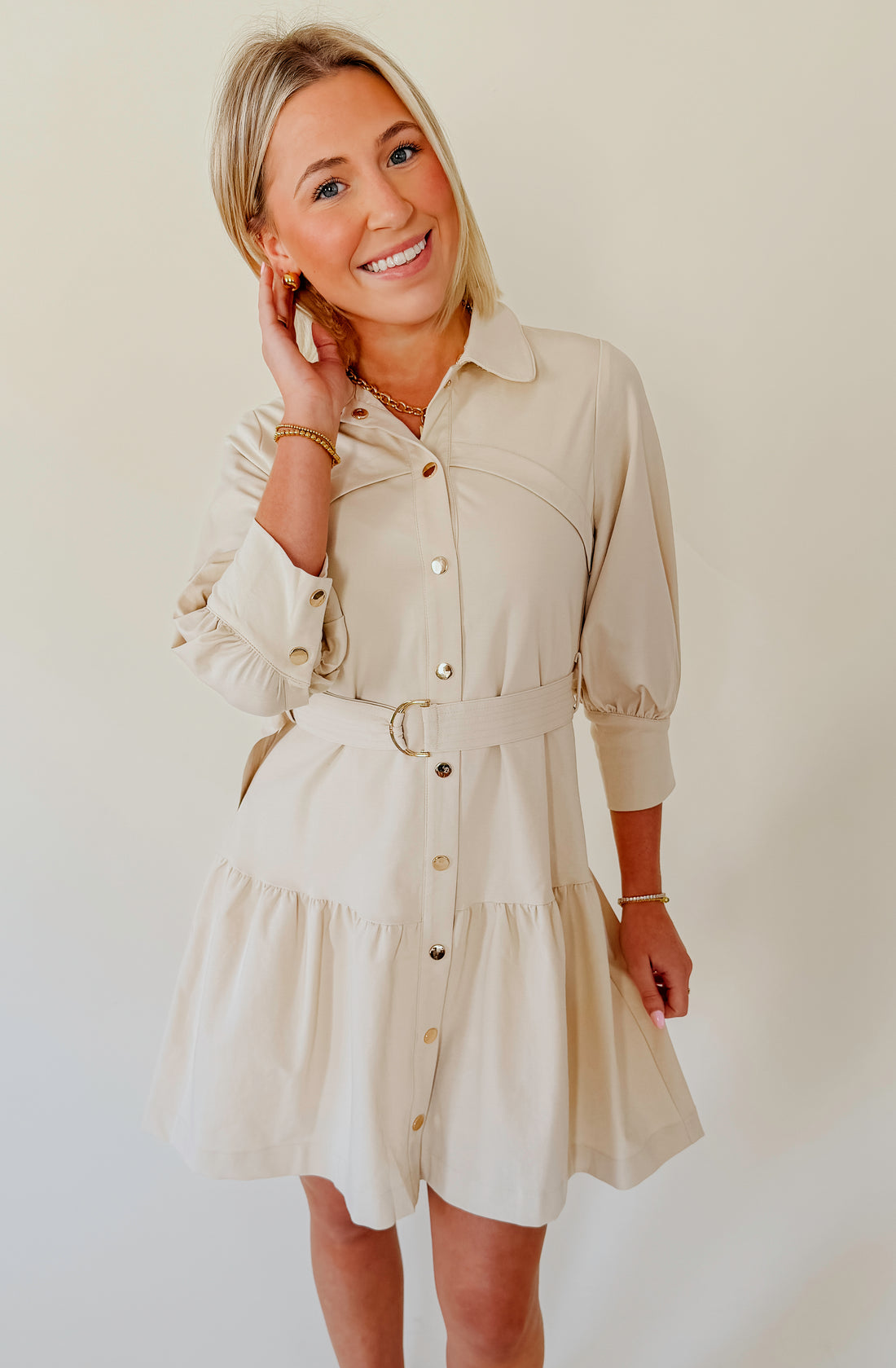 BOOKED SOLID BUTTONED DRESS